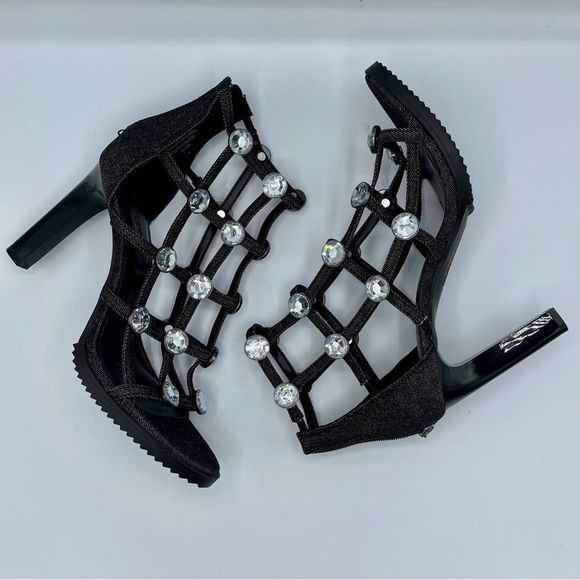 KARL LAGERFELD Beatriz Faux Crystals Heel Sandals in Black Size 10 NWOT - Picture 12 of 15